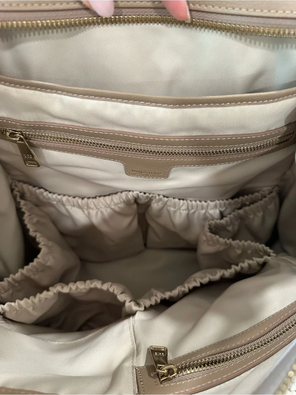 Mina Baie Taupe Leather Backpack- Diaper bag